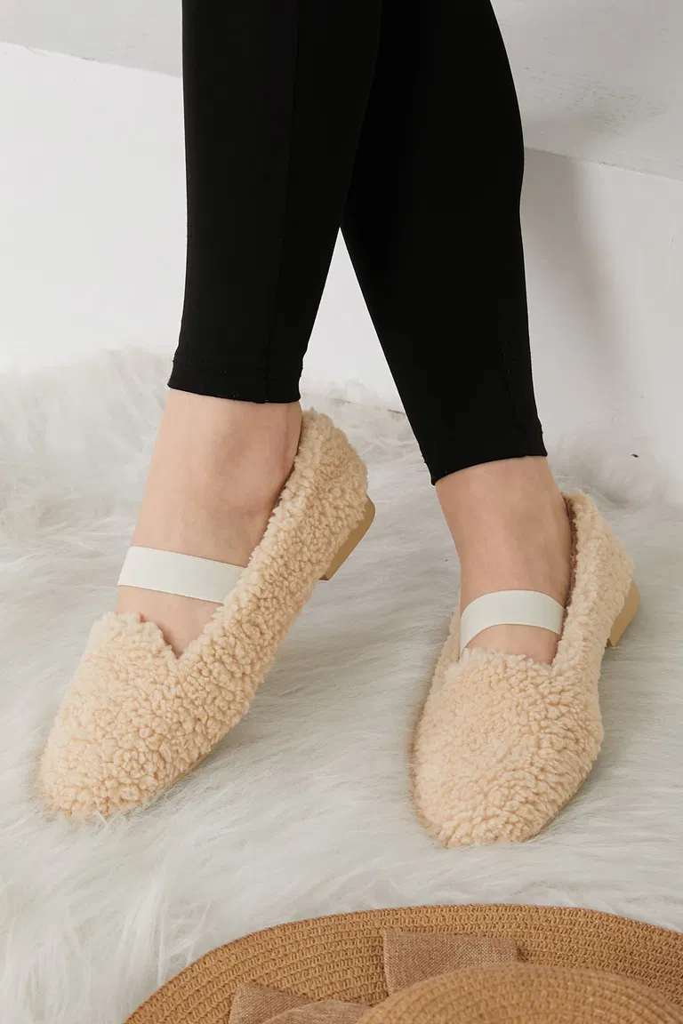 Kadın Krem Peluş Babet - 26651 - TOFİSA