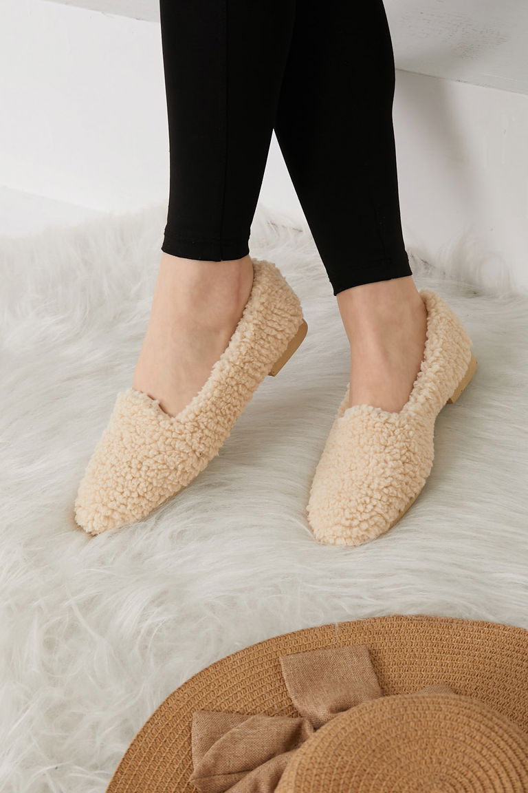 Kadın Krem Peluş Babet - 26653 - TOFİSA