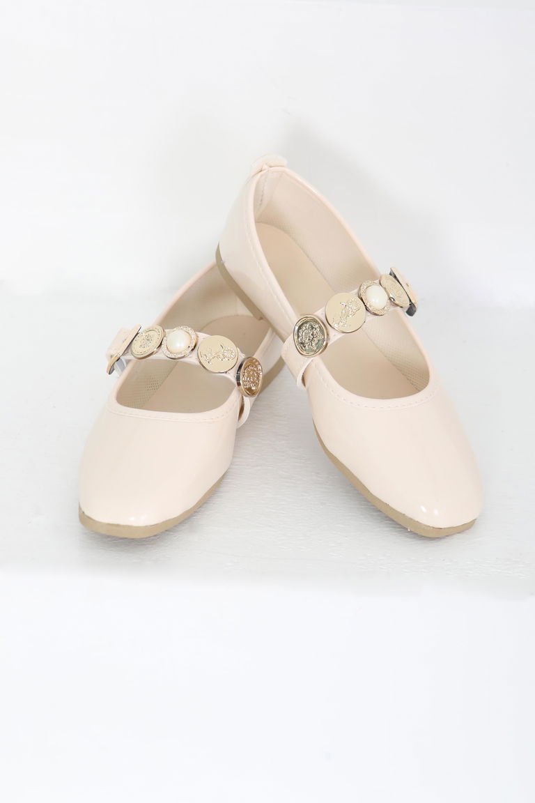 Kadın Krem Rugan İncili Babet Ayakkabı - 27288 - TOFİSA