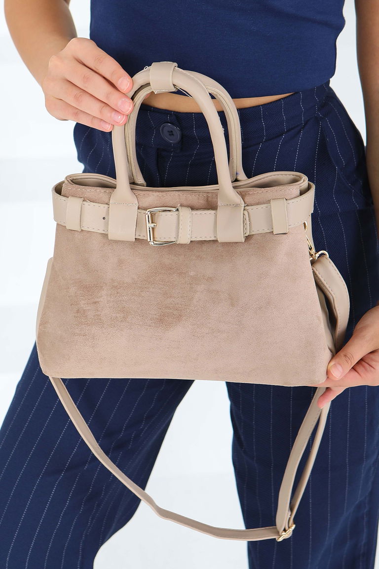 Kadın Krem Süet Detaylı El Çantası - 27842-KREM - TOFİSA