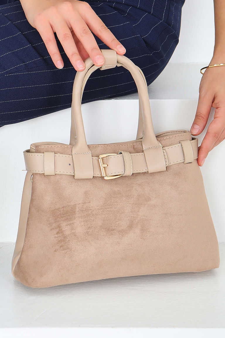 Kadın Krem Süet Detaylı El Çantası - 27842-KREM - TOFİSA