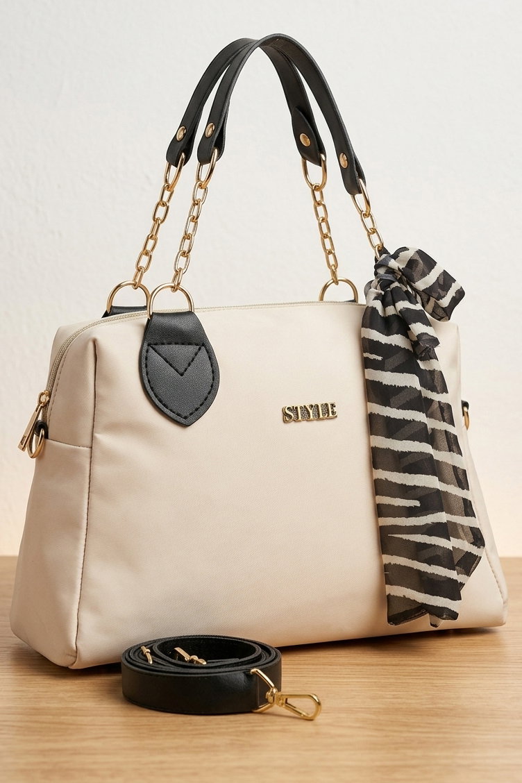 Kadın Krem Suni Deri Flarlı Çantası - 28432-KREM - 1