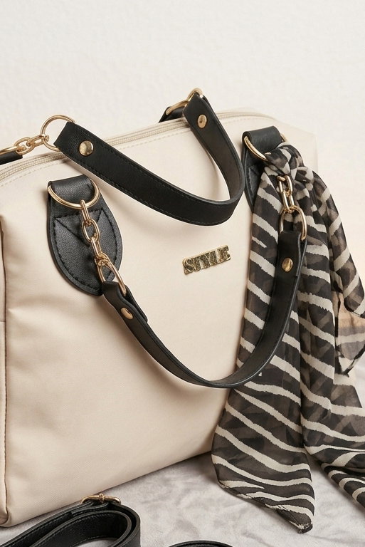 Kadın Krem Suni Deri Flarlı Çantası - 28432-KREM - 2