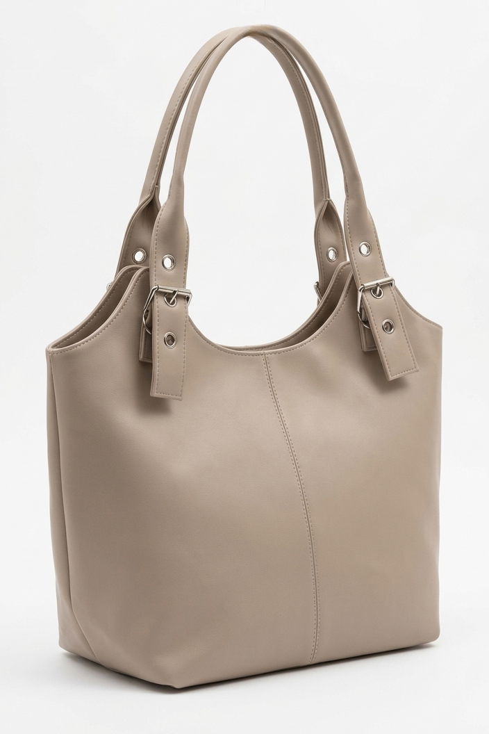 Kadın Krem Suni Deri Omuz Çantası - 28325-KREM - 1