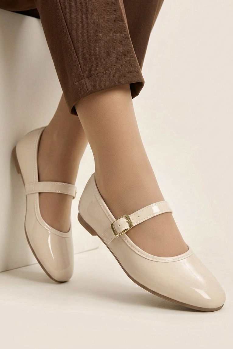 Kadın Krem Suni Deri Rugan Babet - 28337-KREM - 1