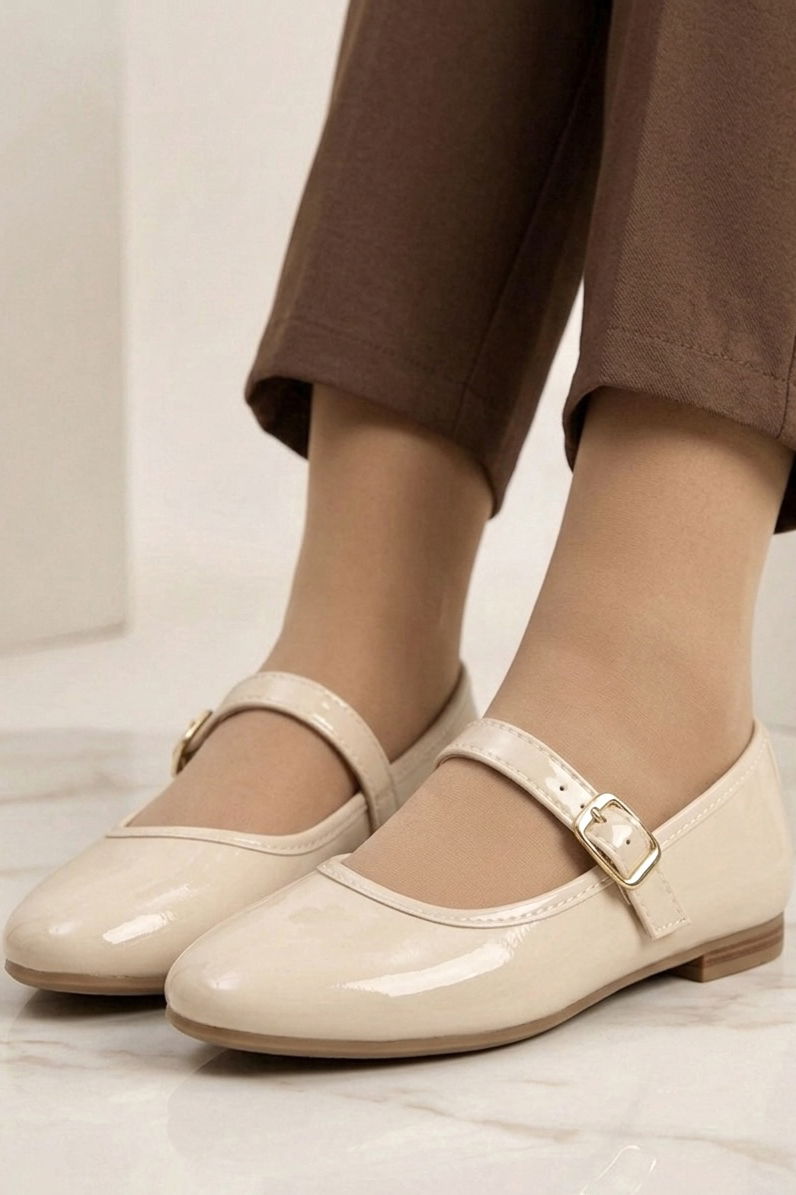 Kadın Krem Suni Deri Rugan Babet - 28337-KREM - 3