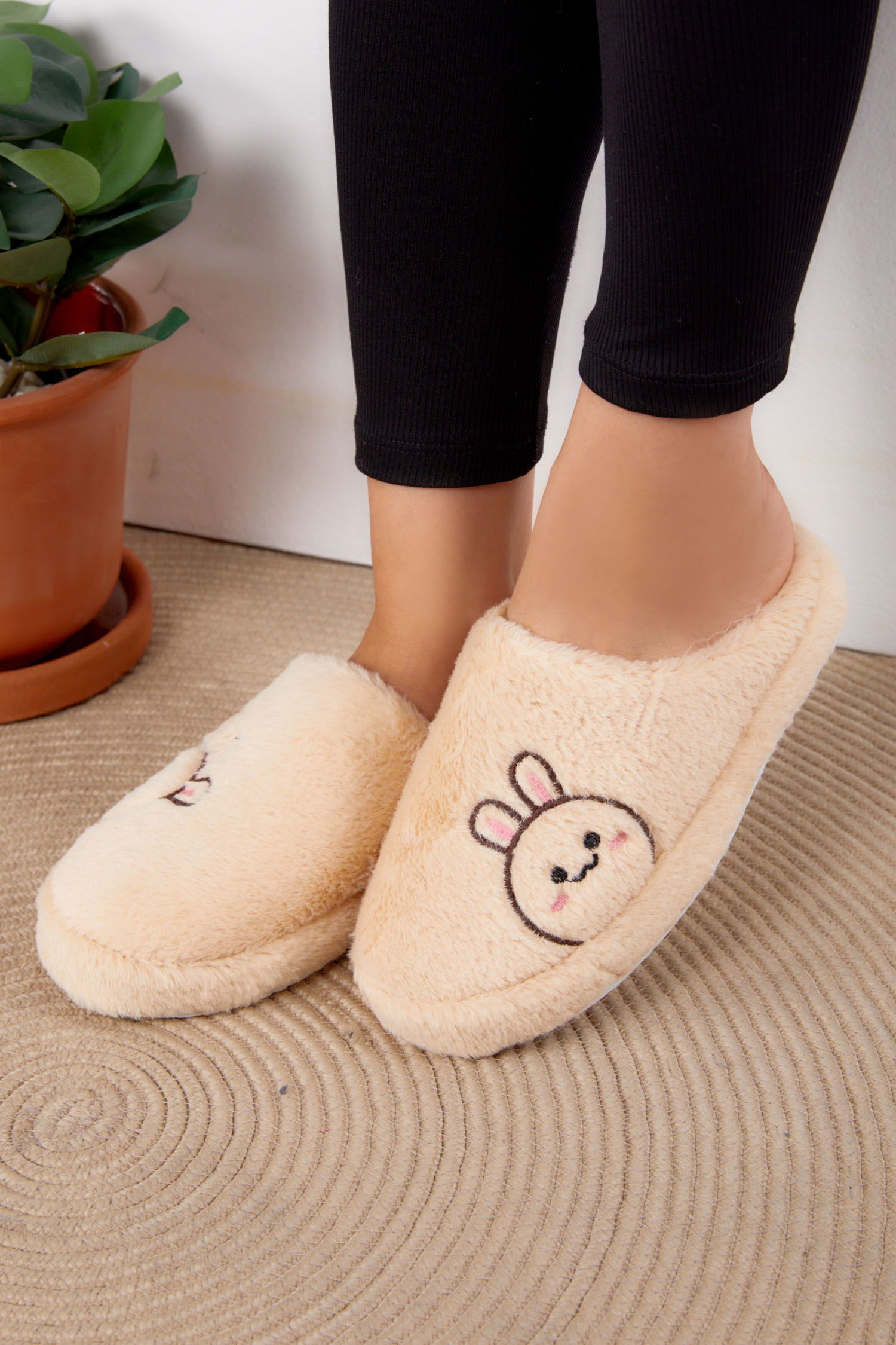 Kadın Krem Peluş Tavşanlı Ev Terliği - 26295 - 3