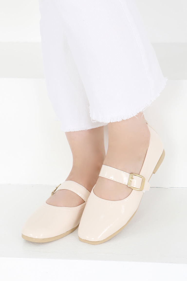 Kadın Krem Tokalı Babet - 27416 - TOFİSA