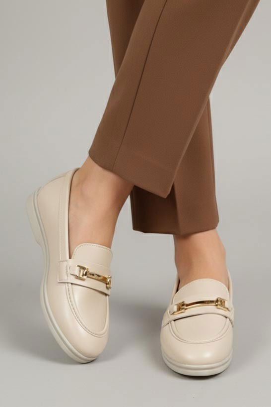 Kadın Krem Tokalı Cilt Babet - 27908-KREM - TOFİSA