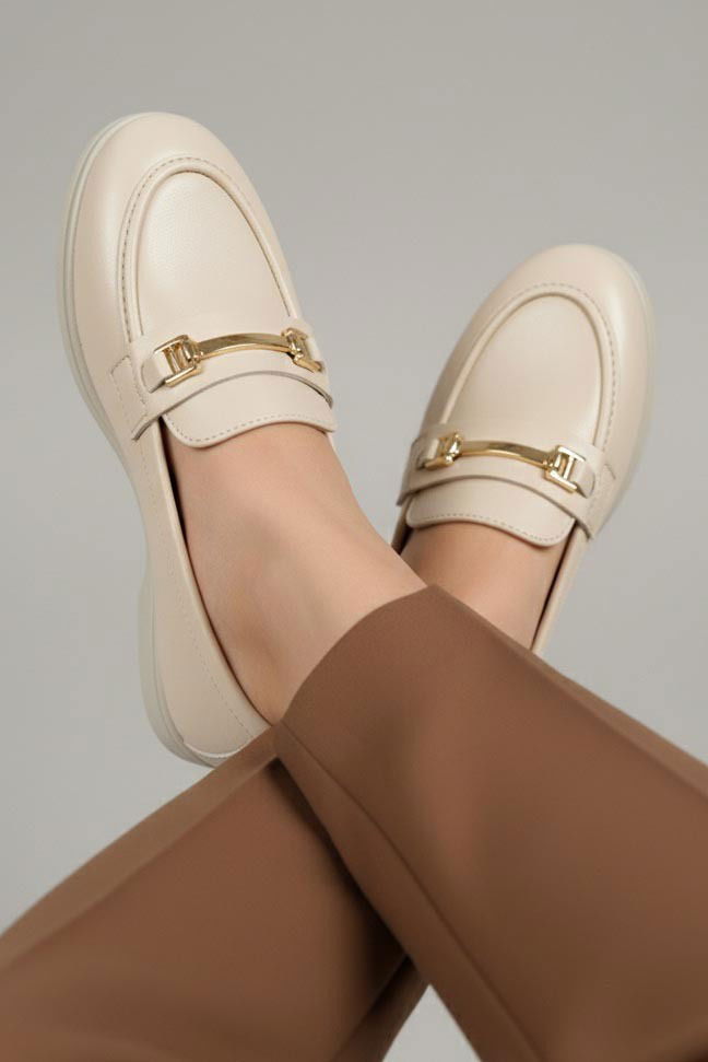 Kadın Krem Tokalı Cilt Babet - 27908-KREM - TOFİSA