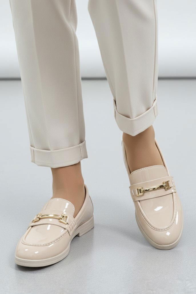 Kadın Krem Tokalı Cilt Babet Ayakkabı - 27909-KREM - TOFİSA