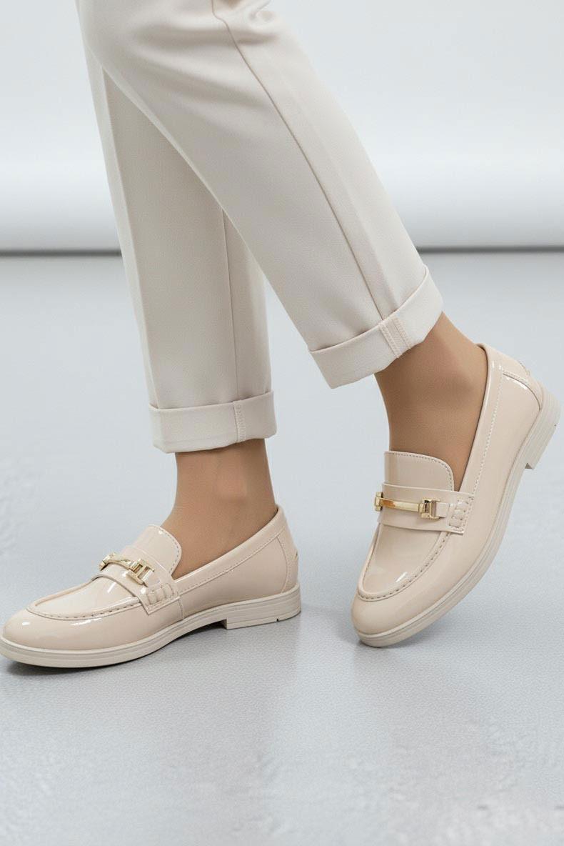 Kadın Krem Tokalı Cilt Babet Ayakkabı - 27909-KREM - 2