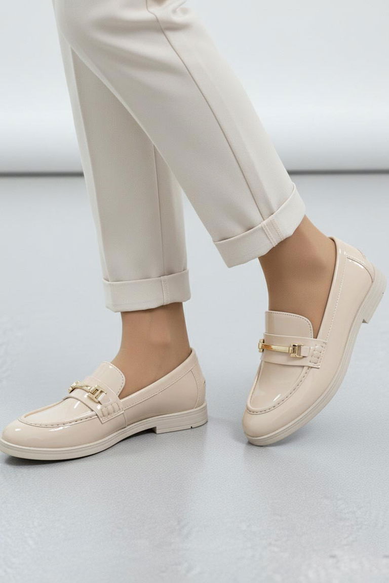 Kadın Krem Tokalı Cilt Babet Ayakkabı - 27909-KREM - TOFİSA