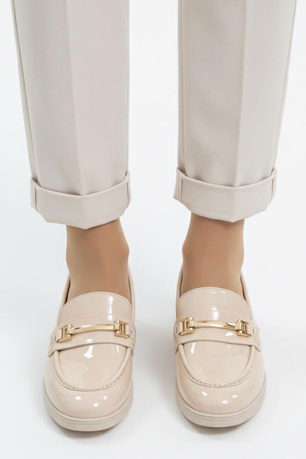 Kadın Krem Tokalı Cilt Babet Ayakkabı - 27909-KREM - TOFİSA