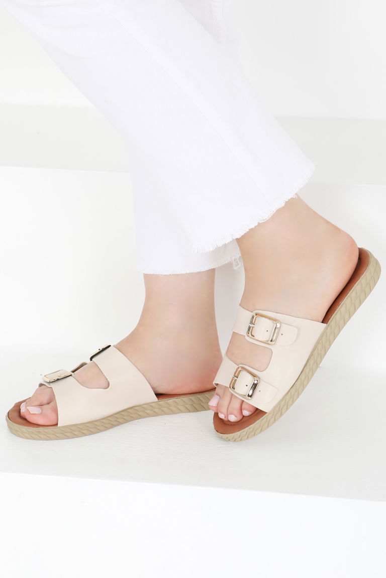 Kadın Krem Tokalı Terlik - 27406 - TOFİSA