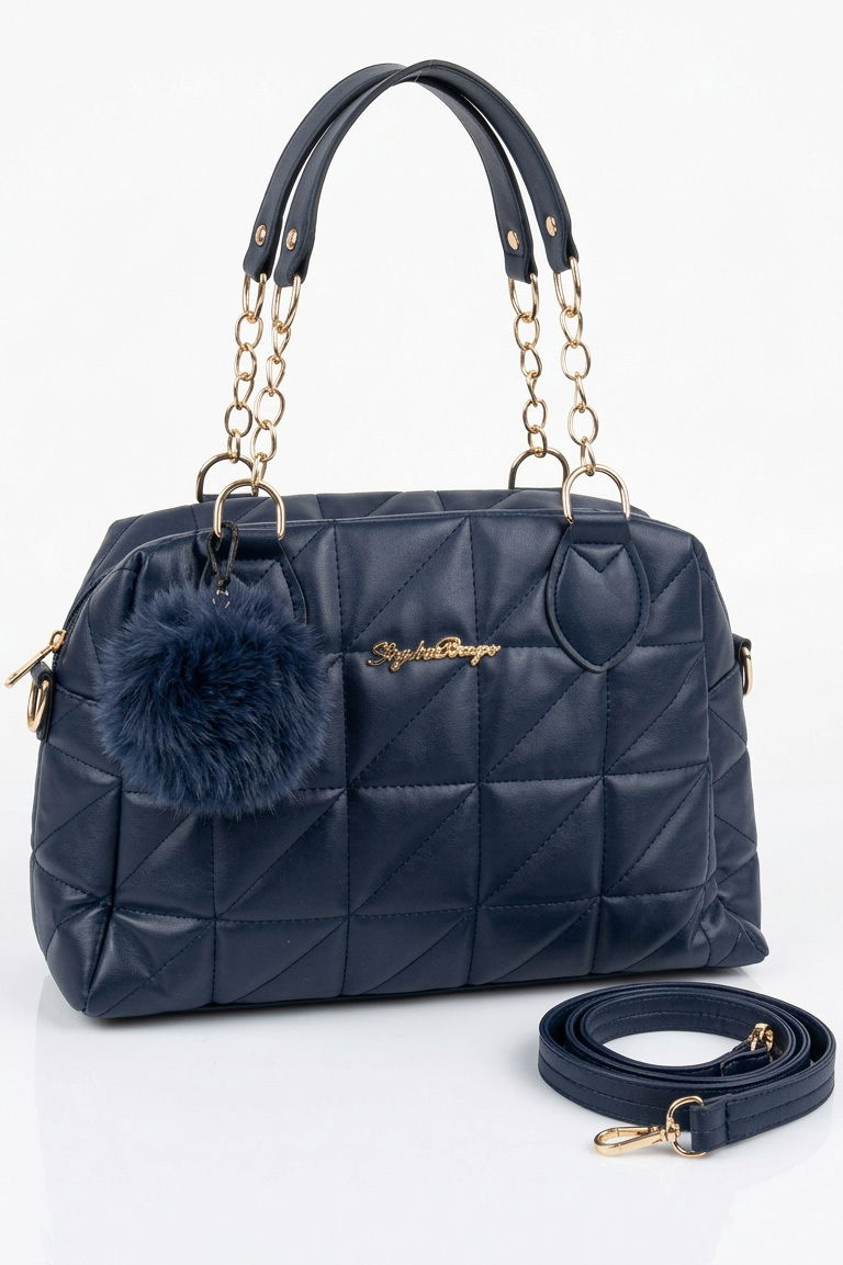 Kadın Lacivert Baklava Dikiş Detaylı Suni Deri Çanta - 28333-LACIVERT - 1