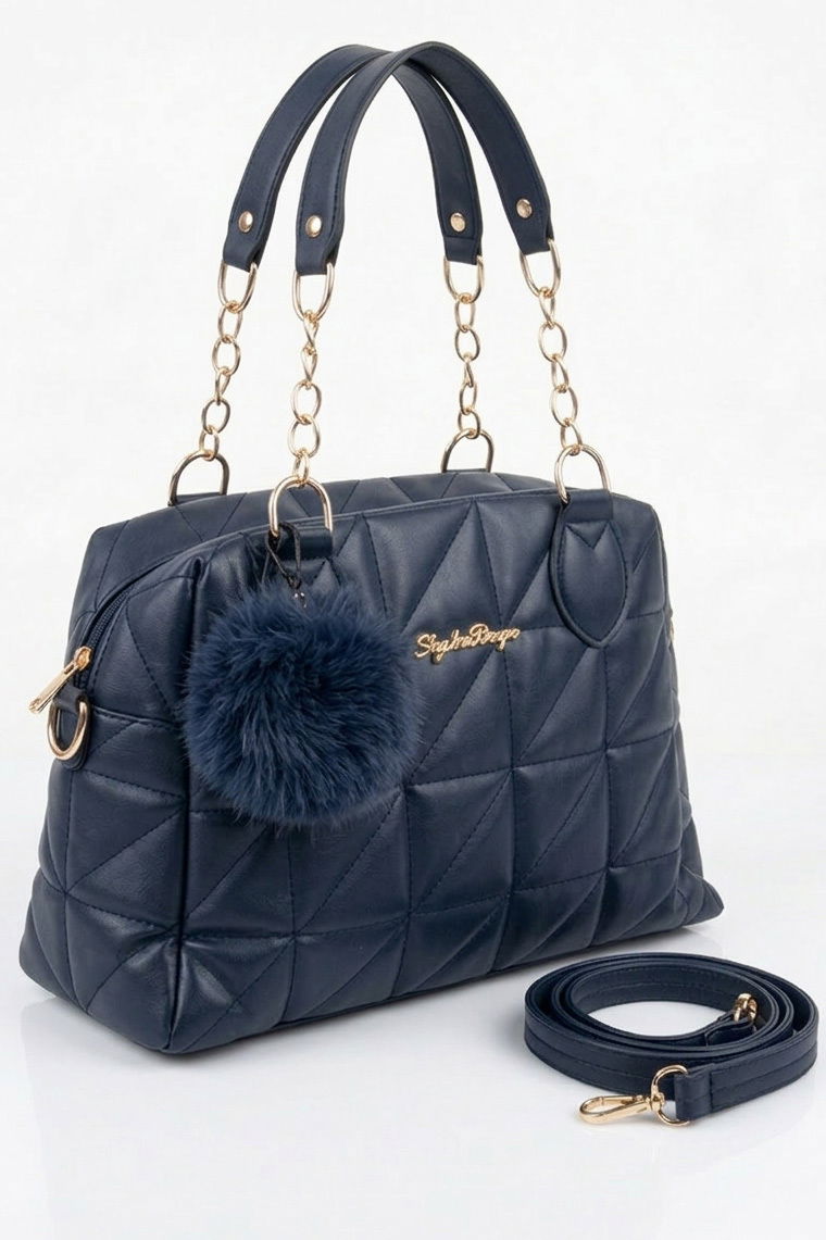 Kadın Lacivert Baklava Dikiş Detaylı Suni Deri Çanta - 28333-LACIVERT - 2