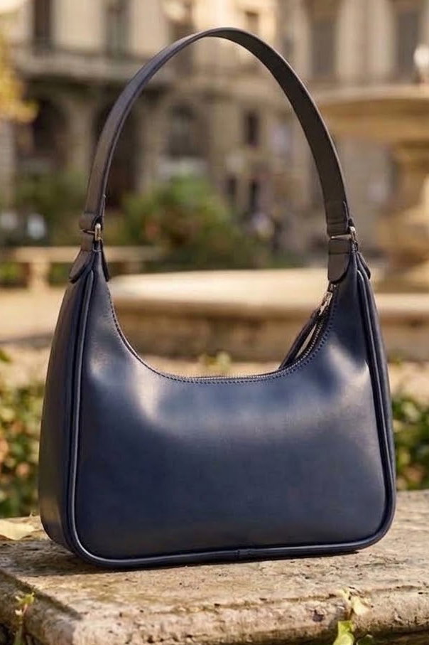 Kadın Lacivert Çift Toka Detaylı Suni Deri Çanta - 29001-LACIVERT - 3