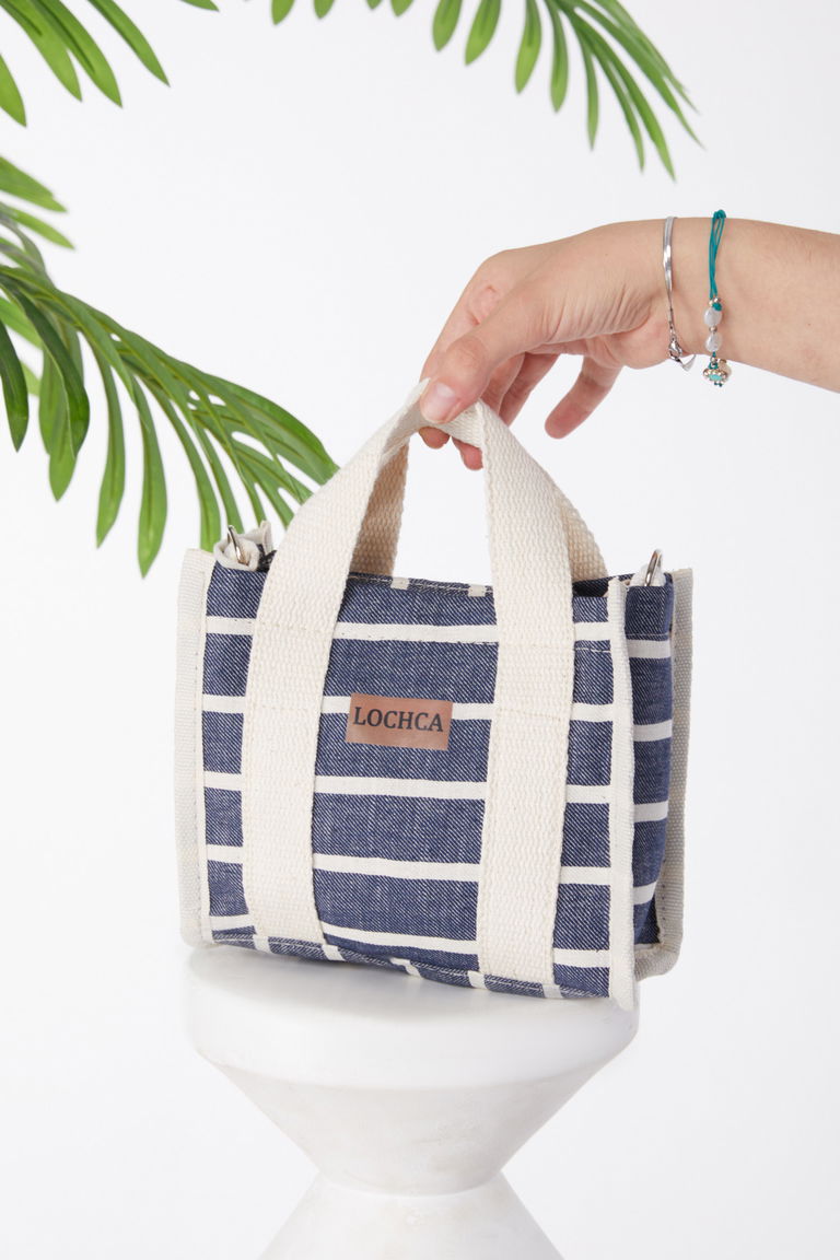 Kadın Lacivert Çizgili Kanvas Çanta - 25959 - TOFİSA