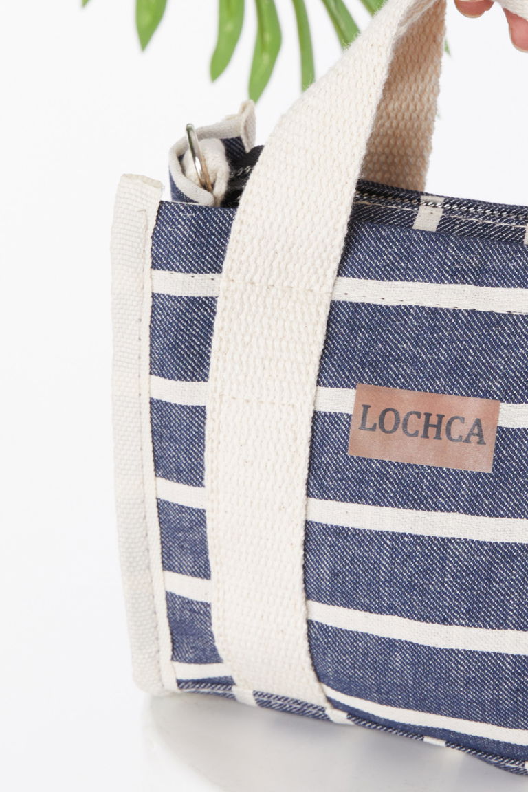 Kadın Lacivert Çizgili Kanvas Çanta - 25959 - TOFİSA