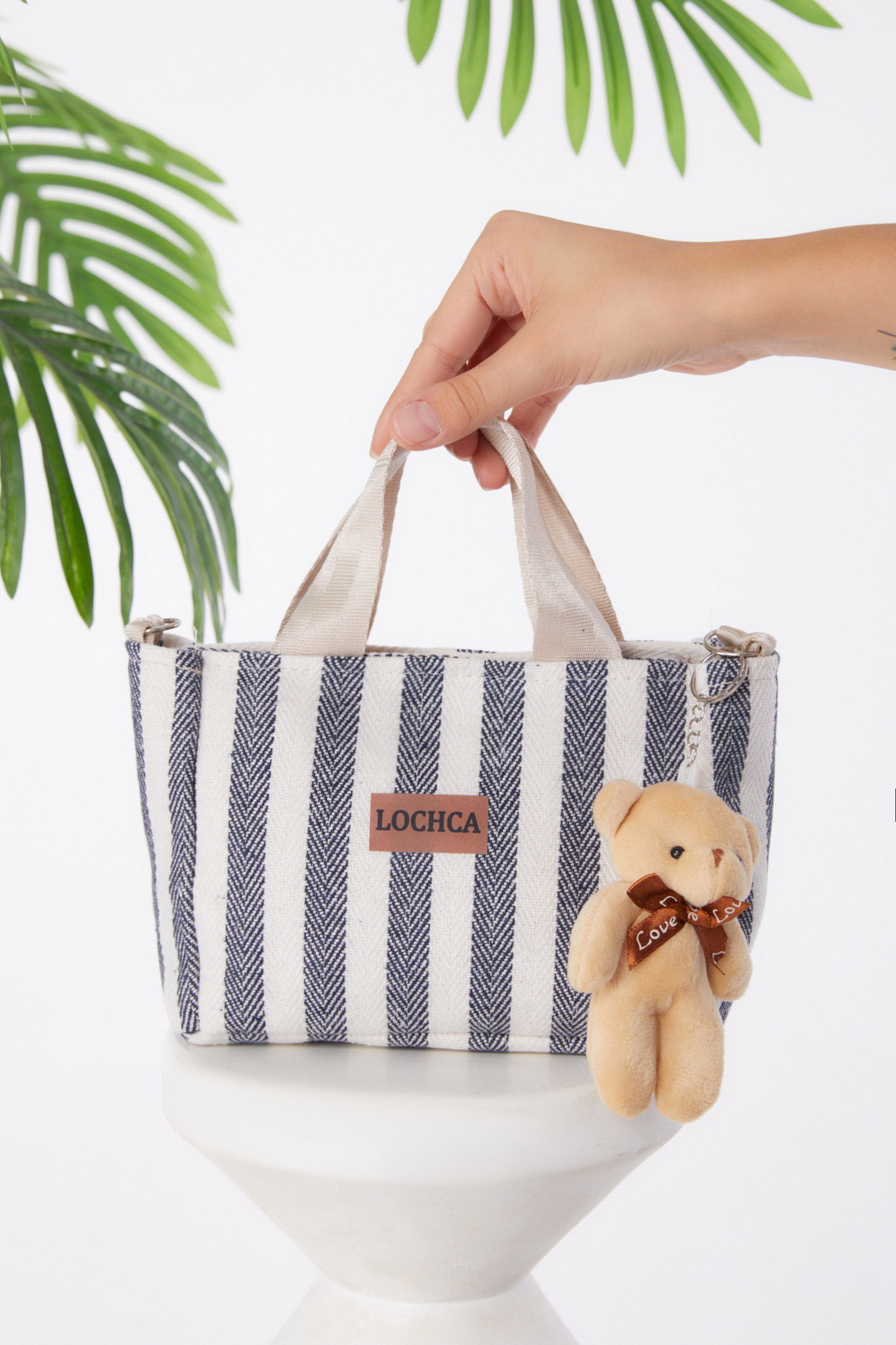 Kadın Lacivert Çizgili Kanvas Çanta - 25987 - 1