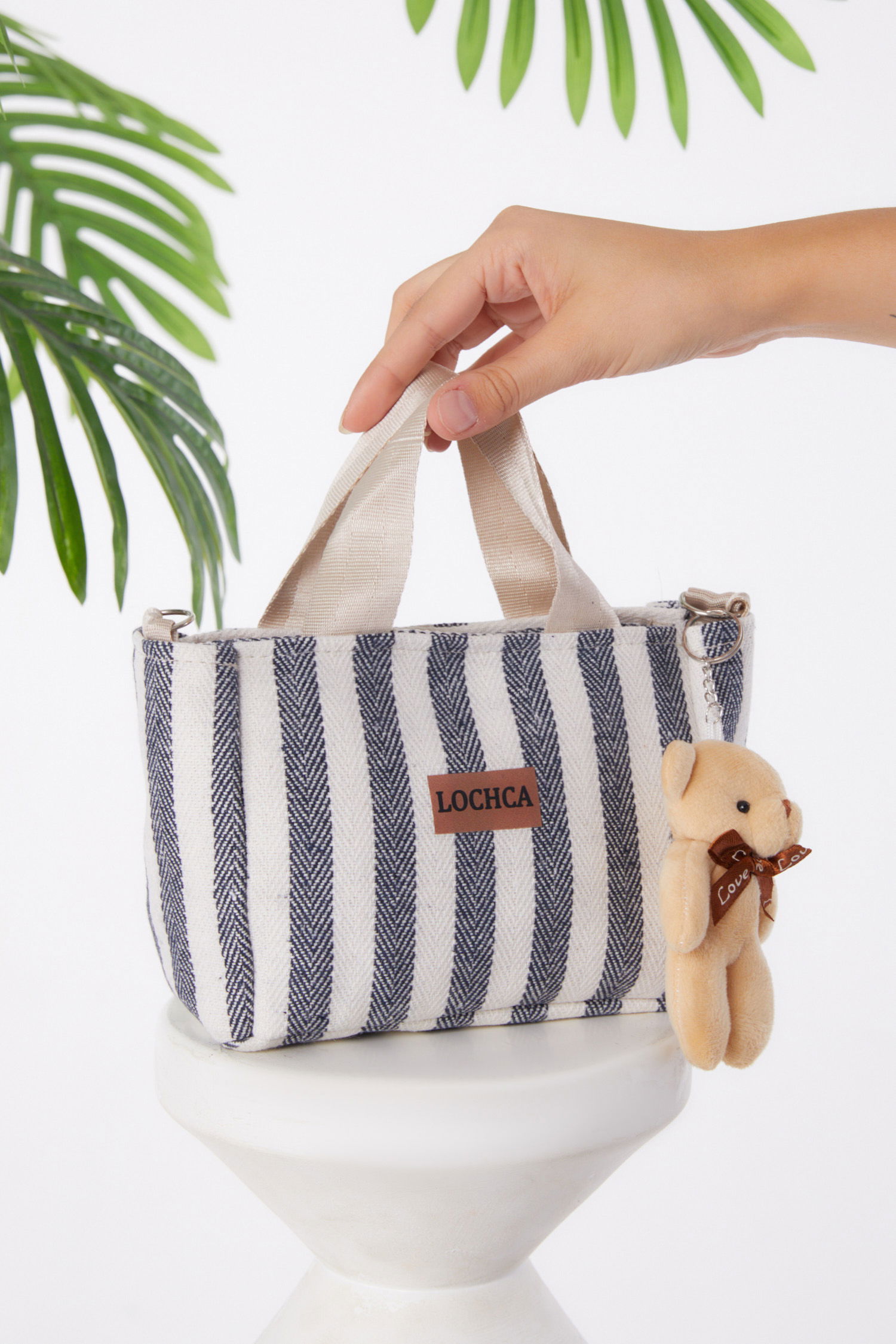 Kadın Lacivert Çizgili Kanvas Çanta - 25987 - 2