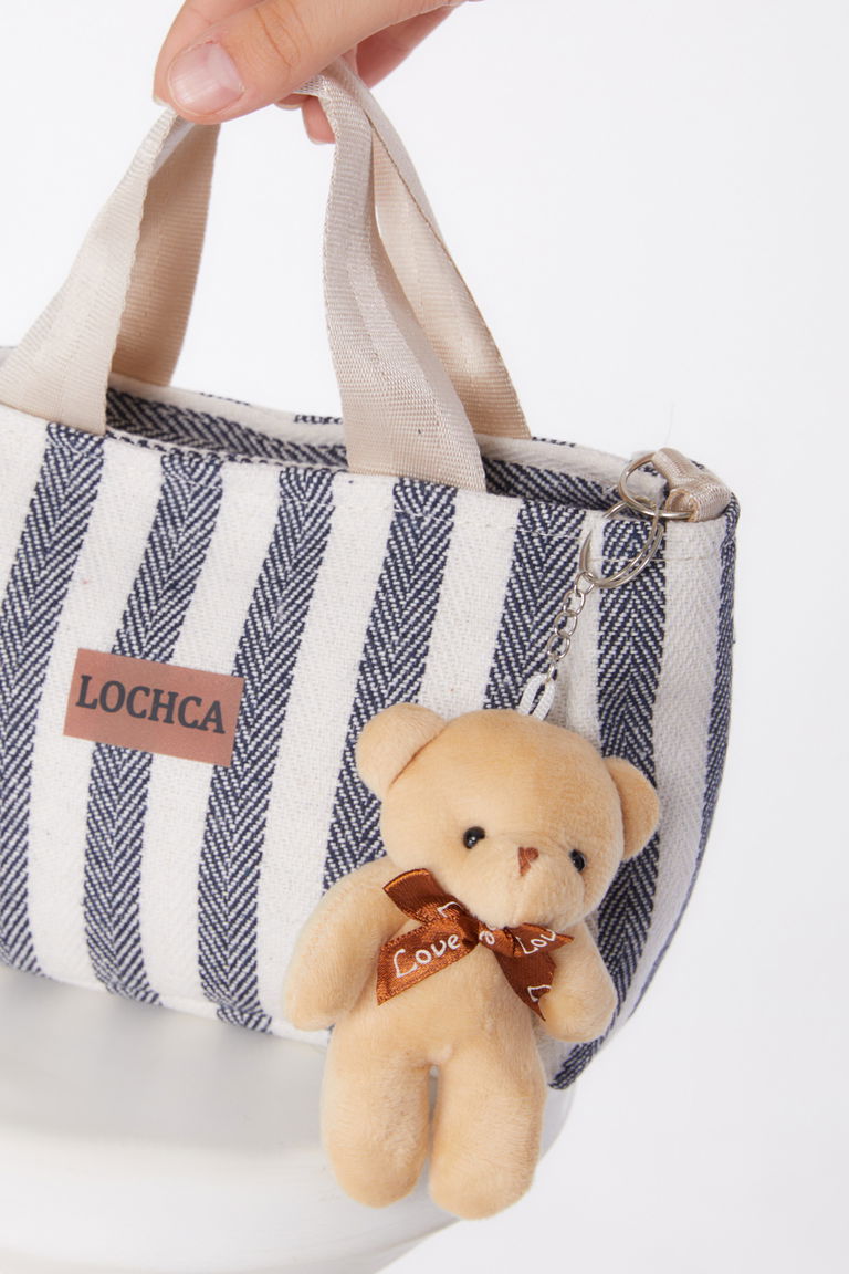 Kadın Lacivert Çizgili Kanvas Çanta - 25987 - TOFİSA