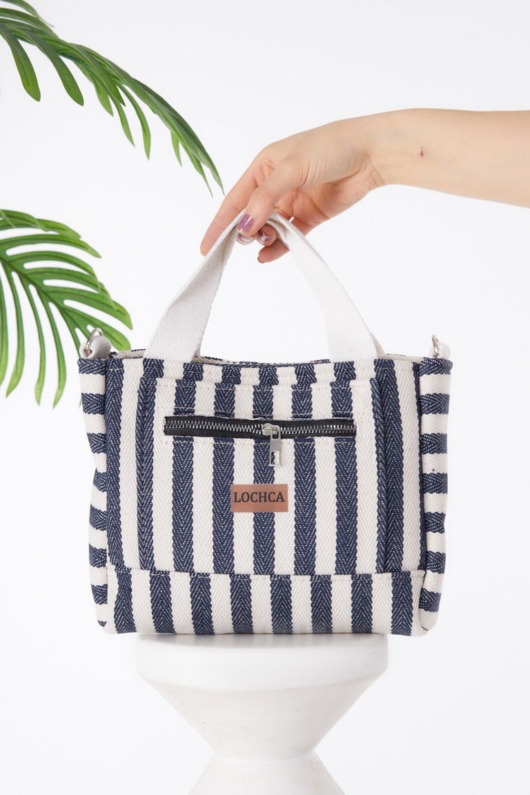 Kadın Lacivert Çizgili Mini Çanta - 25403 - TOFİSA