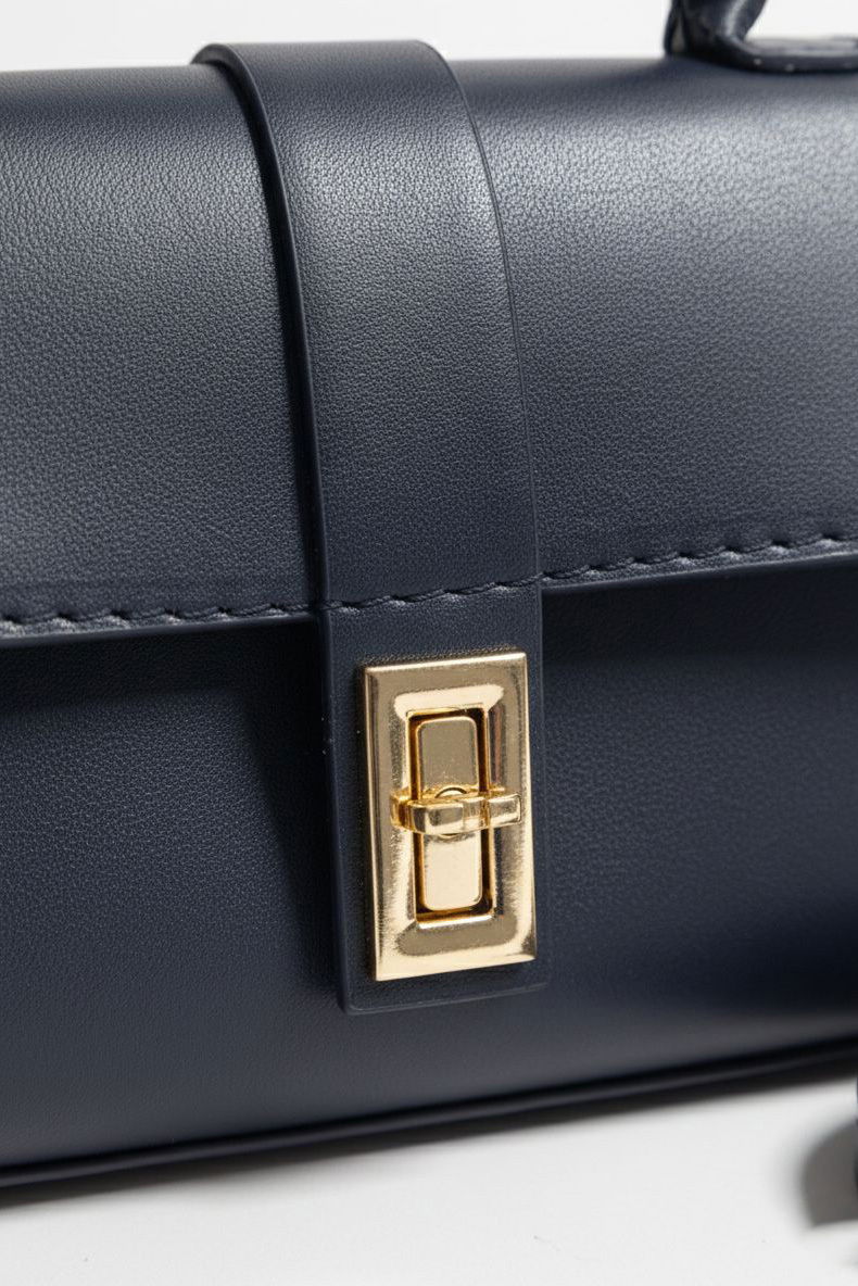 Kadın Lacivert Kilitli Mıni Suni Deri Çanta - 28142-LACIVERT - 2