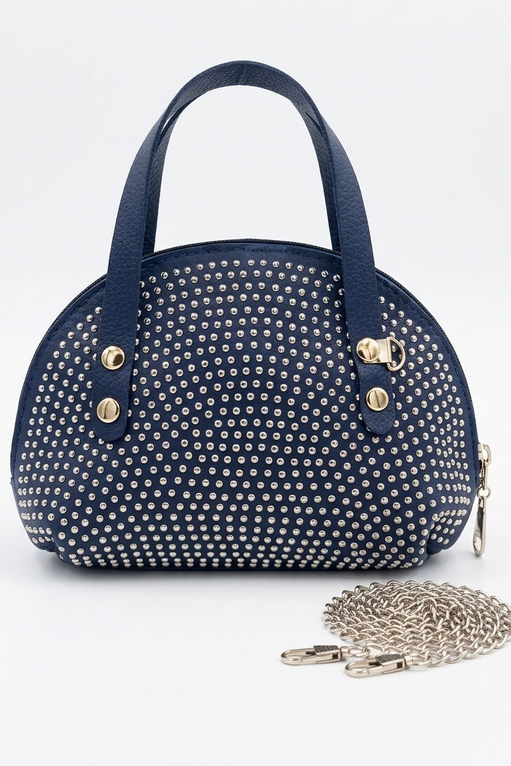 Kadın Lacivert Pullu Mini El Çantası - 28362-LACIVERT - 2