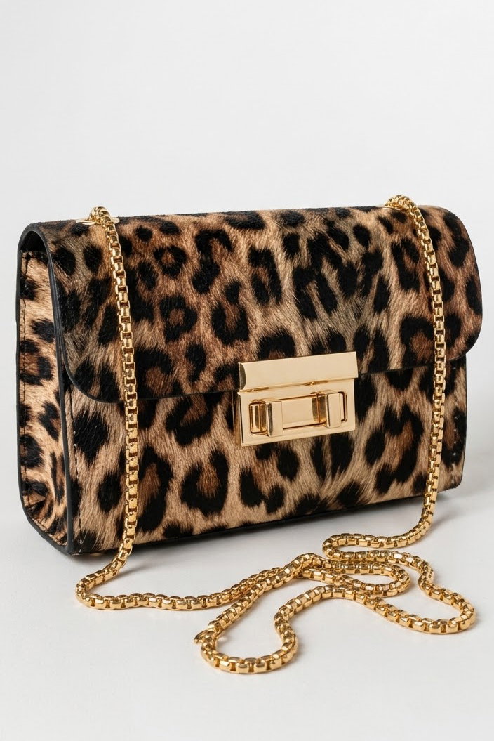 Kadın Leopar Çift Kilit Detaylı Suni Deni Çanta - 28434-LEOPAR - 1