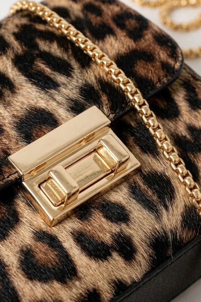 Kadın Leopar Çift Kilit Detaylı Suni Deni Çanta - 28434-LEOPAR - 2