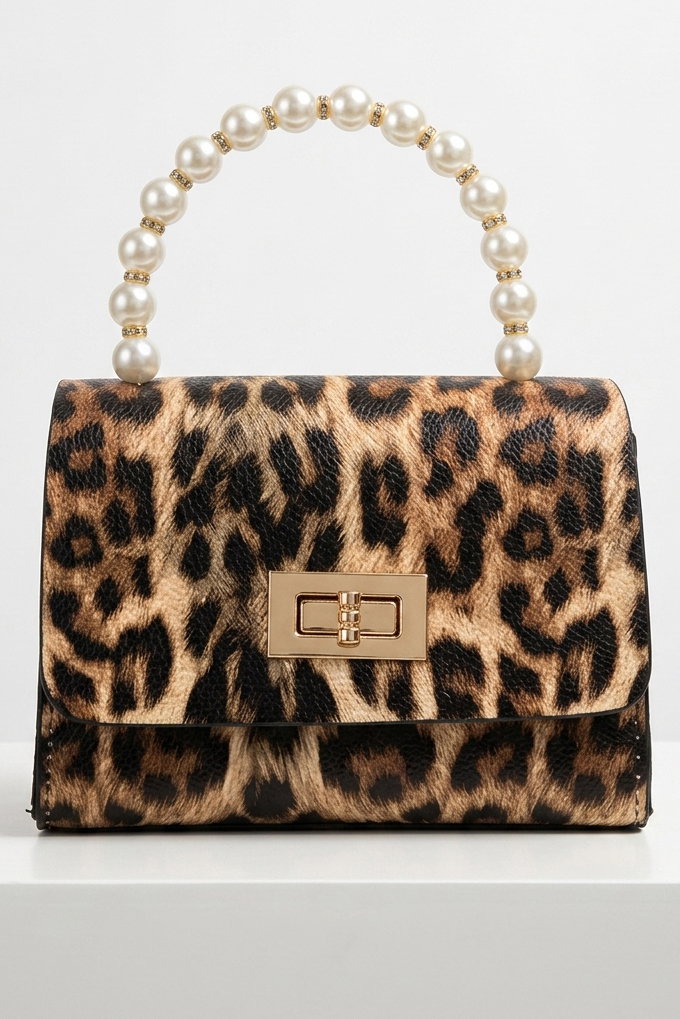 Kadın Leopar İnci Ve Zincirli Çanta - 28428-LEOPAR - 2