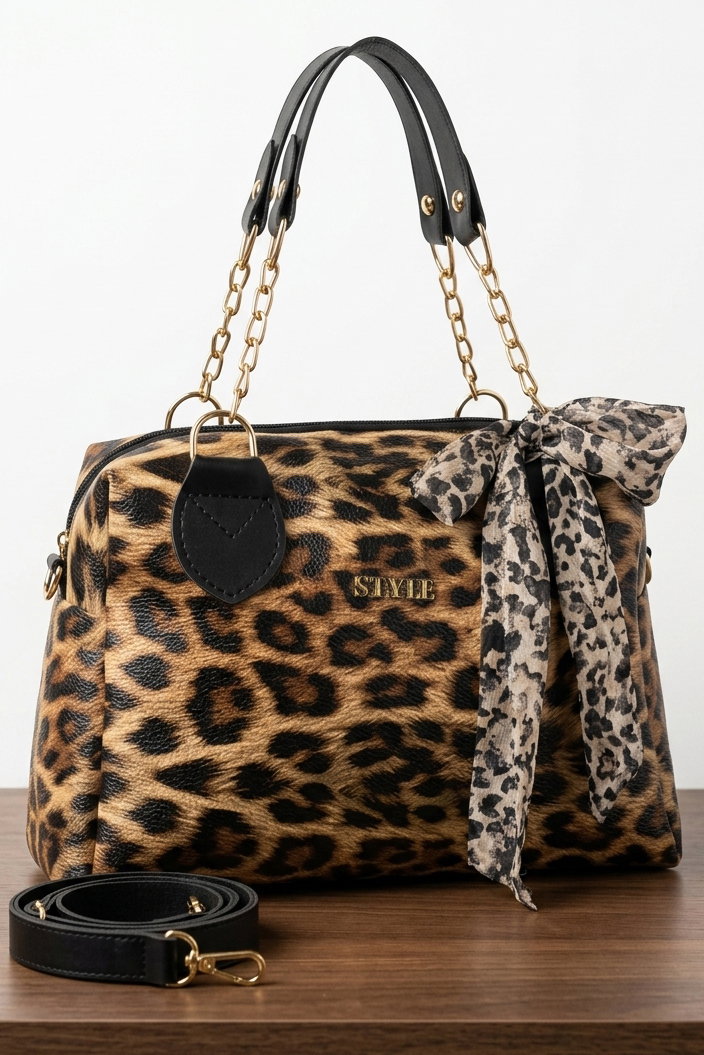 Kadın Leopar Suni Deri Flarlı Çantası - 28432-LEOPAR - 1