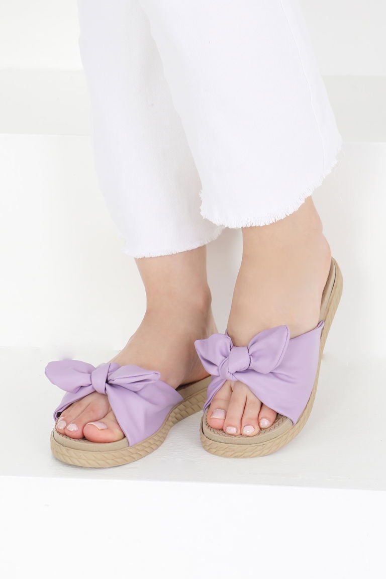 Kadın Lila Fyonklu Terlik - 27408 - TOFİSA