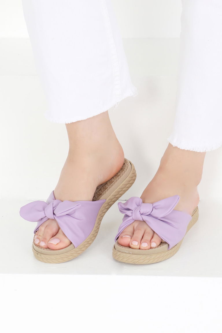 Kadın Lila Fyonklu Terlik - 27408 - TOFİSA