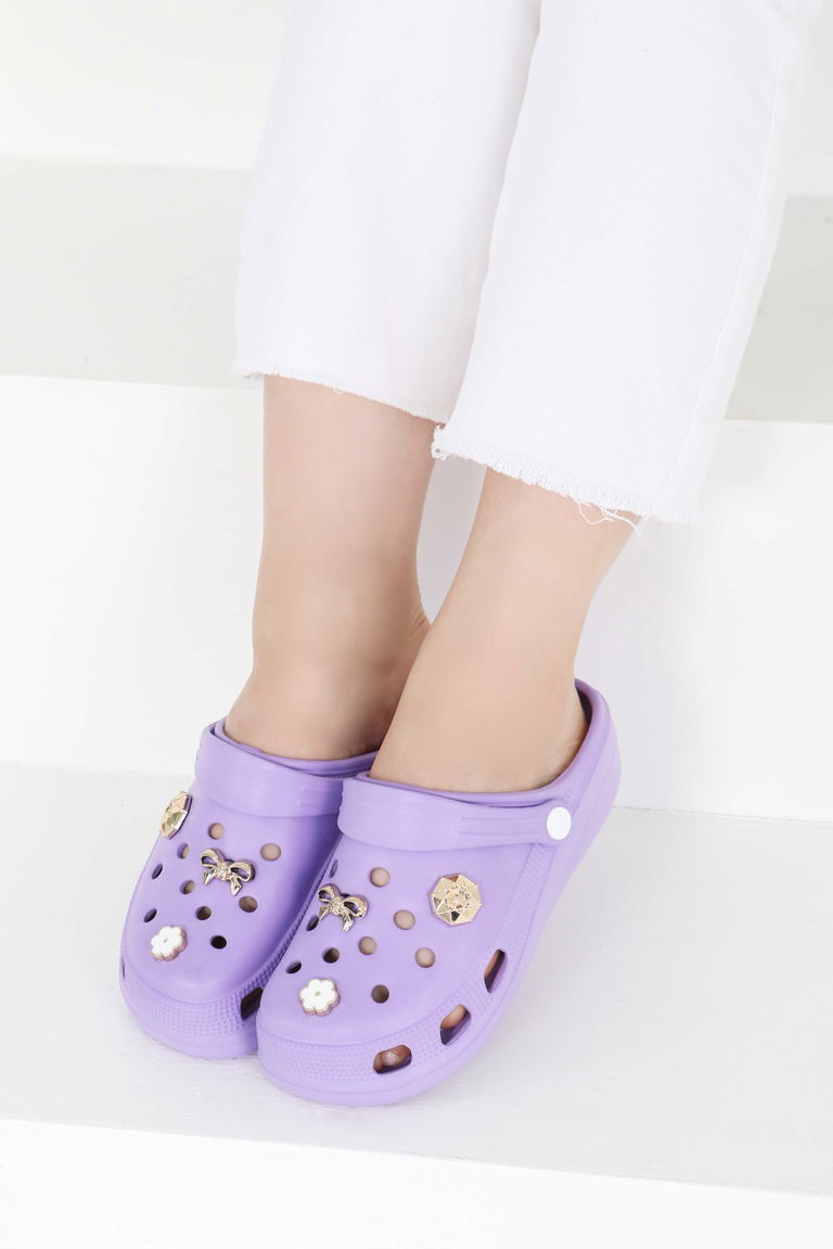 Kadın Lila Taşlı Terlik - 27411 - TOFİSA
