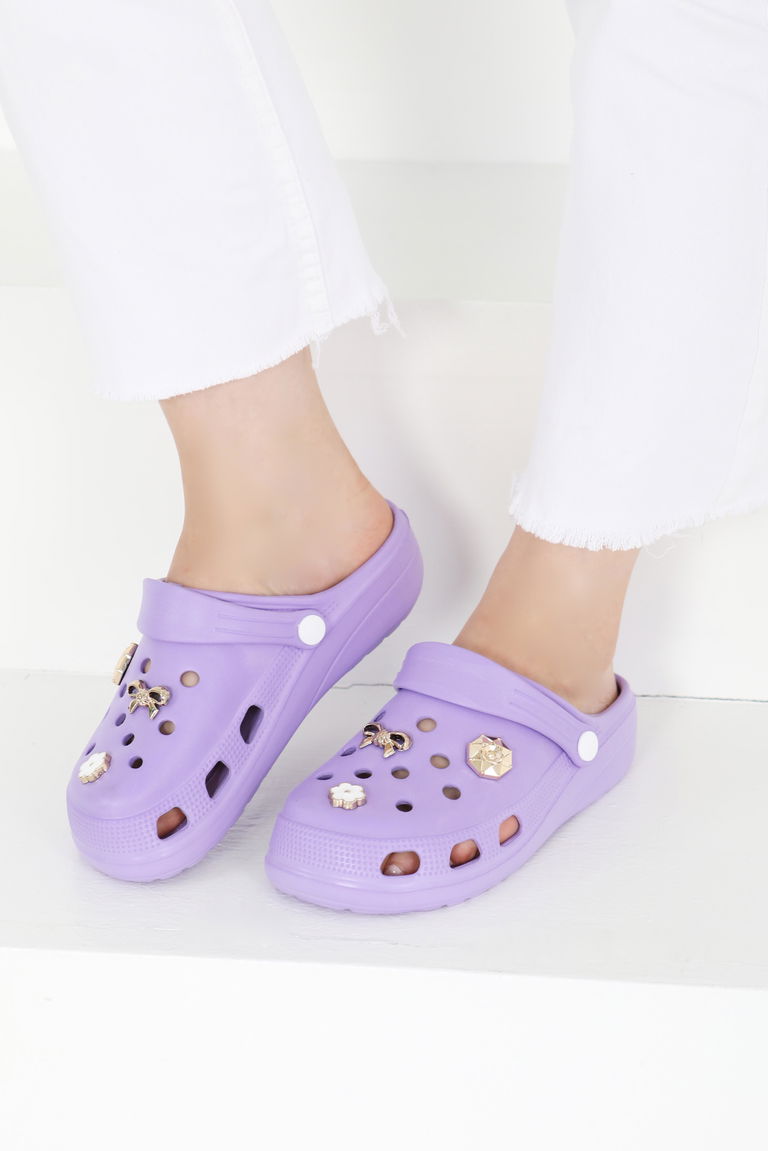 Kadın Lila Taşlı Terlik - 27411 - TOFİSA