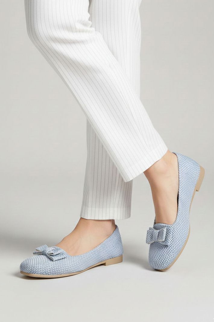 Kadın Mavi Fiyonk Detaylı Hasır Babet - 28194-MAVI - 2