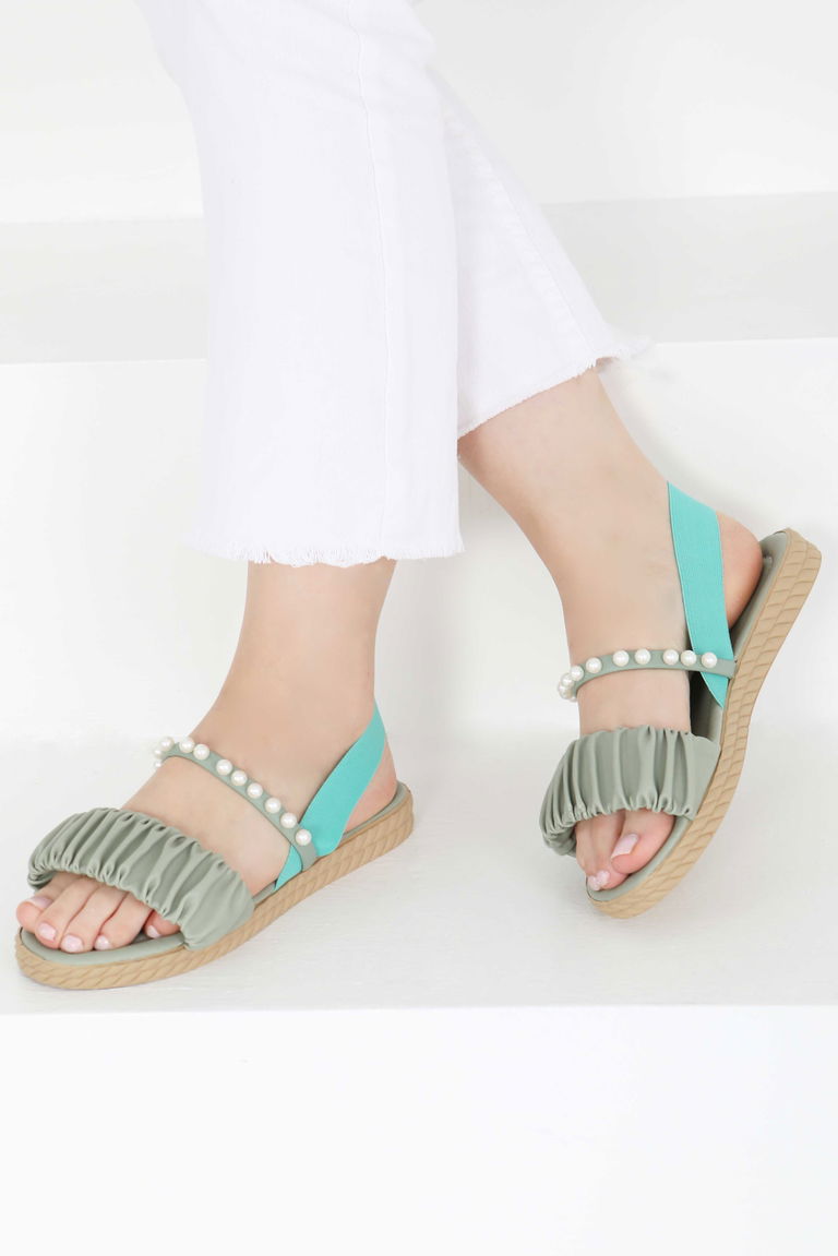 Kadın Mint İncili Sandalet - 27404 - TOFİSA