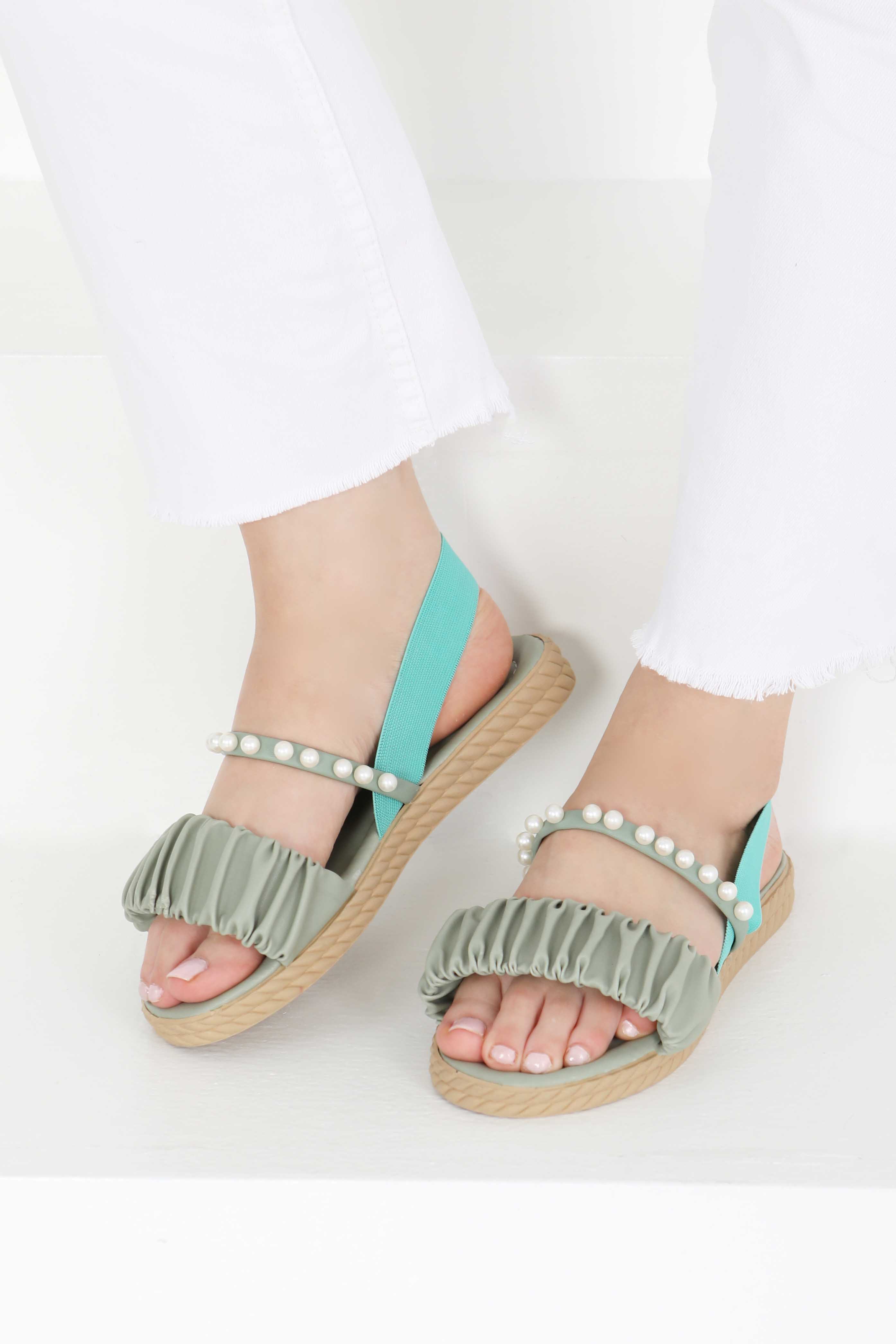 Kadın Mint İncili Sandalet - 27404 - 3