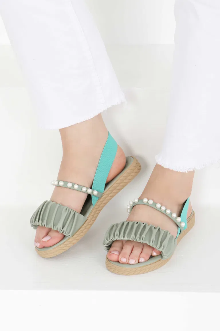Kadın Mint İncili Sandalet - 27404 - TOFİSA