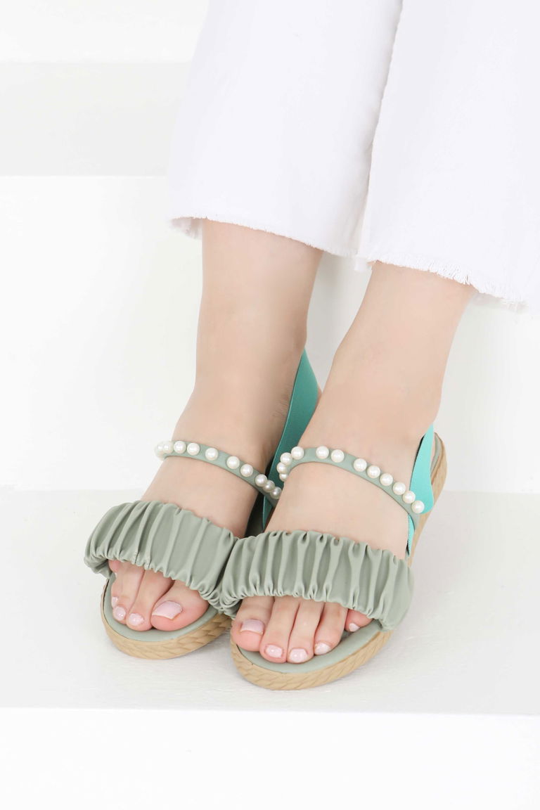 Kadın Mint İncili Sandalet - 27404 - TOFİSA