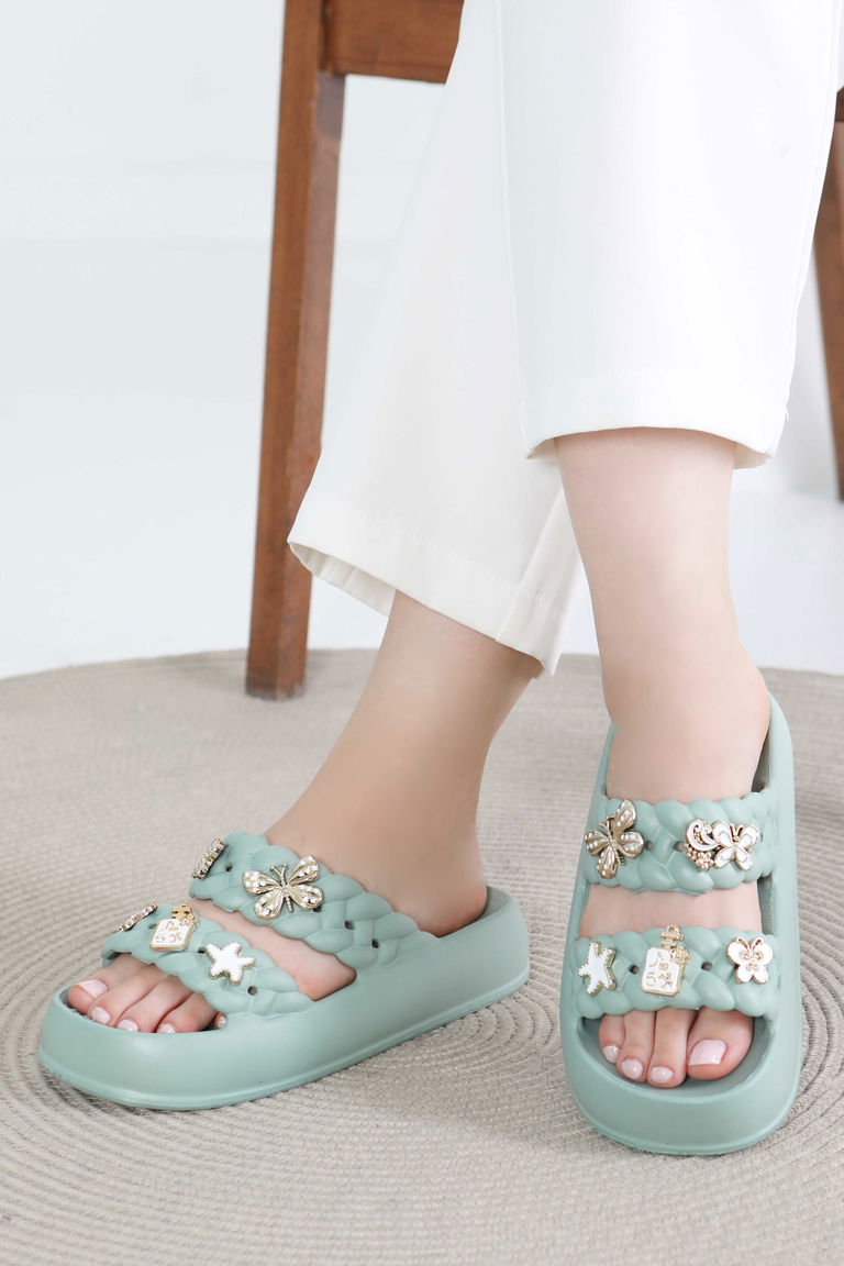 Kadın Mint Tokalı Terlik - 27417 - TOFİSA