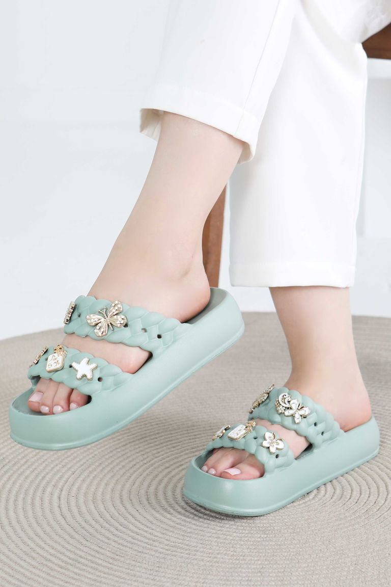 Kadın Mint Tokalı Terlik - 27417 - TOFİSA