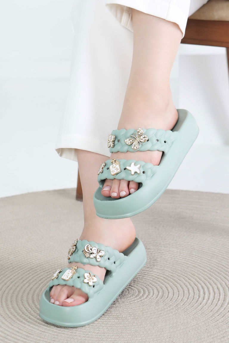 Kadın Mint Tokalı Terlik - 27417 - TOFİSA