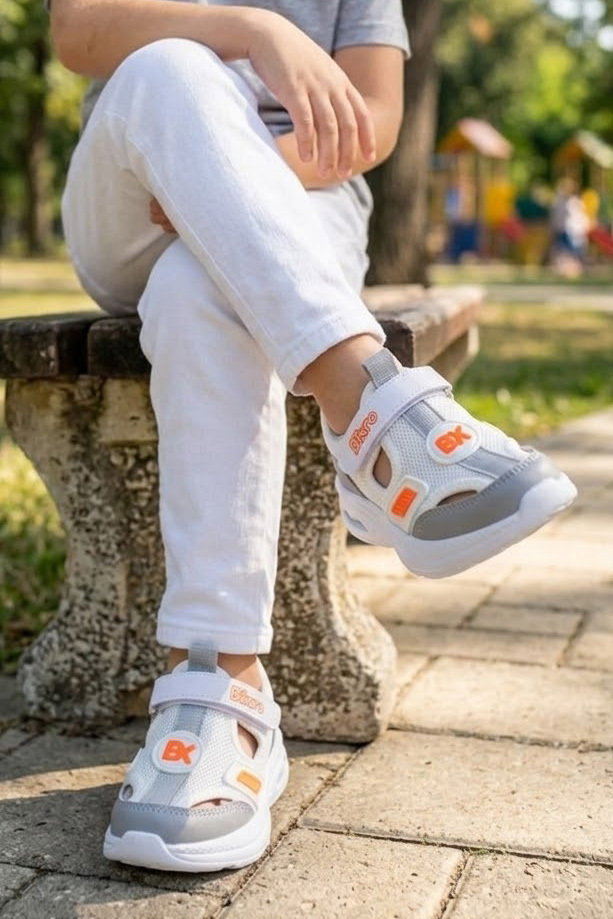 Kadın Oranj Erkek Çocuk Cırtlı Fileli Sandalet - 28582-ORANJ - 2