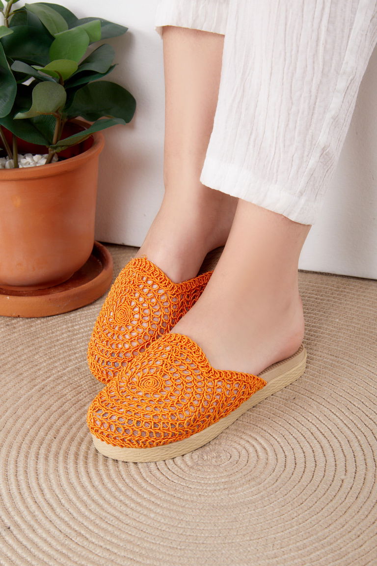 Kadın Oranj Hasır Terlik - 25535 - TOFİSA