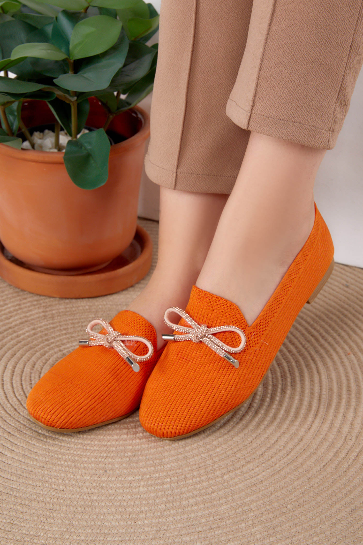 Kadın Oranj Tokalı Babet - 25728 - 2