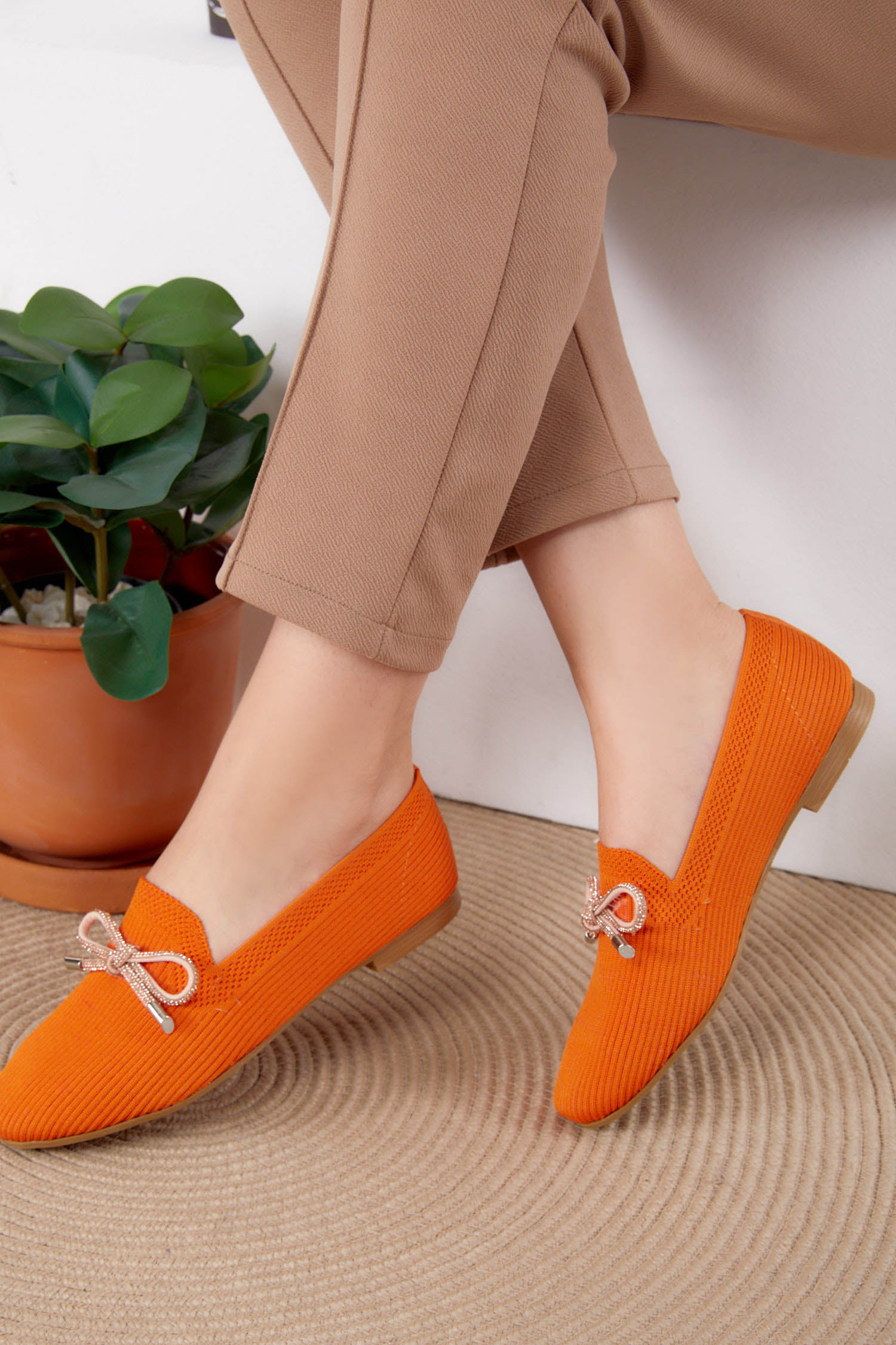 Kadın Oranj Tokalı Babet - 25728 - 3